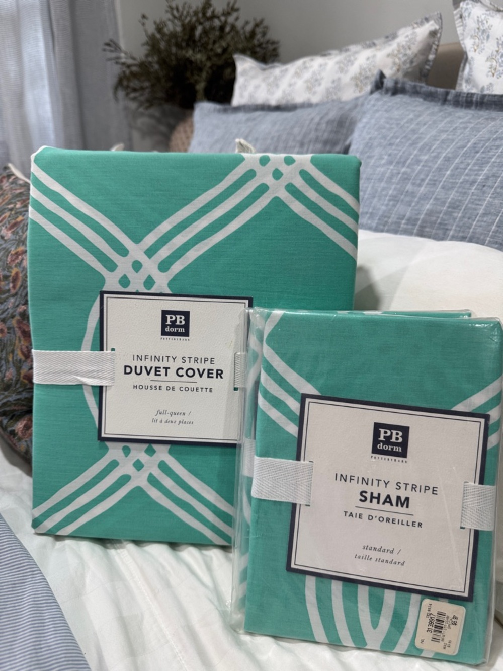 Pottery Barn dorm.Infinity Stripe Turquoise Duvet Cover
